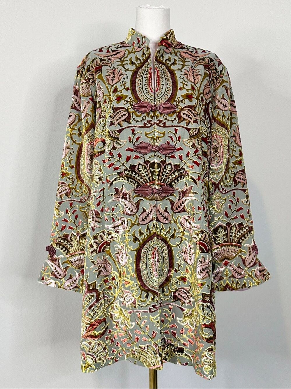 Soft Surroundings Velvet Burnout Long Jacket L Chinoiserie Frog Closure Boho Lux - Picture 5 of 16